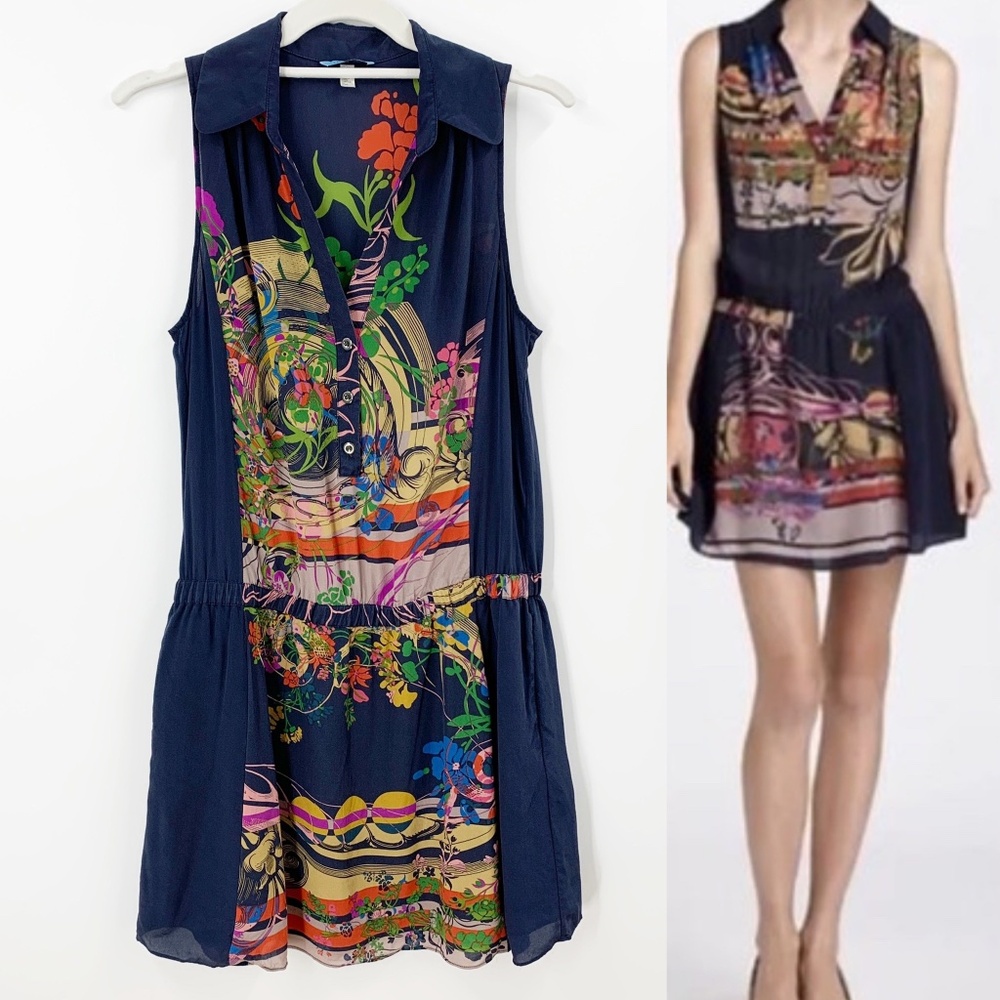 Anthropologie Leifnotes 100% Silk Botanical Print Shirt Dress Sz 4
